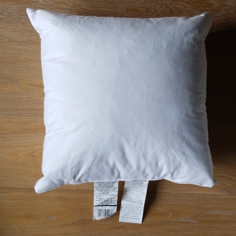 WEST ELM 16"x16"  White Duck Feather pillow insert